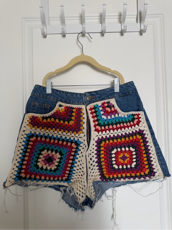 FARM Rio Pants - Farm Rio Multicolor Crochet Denim Shorts